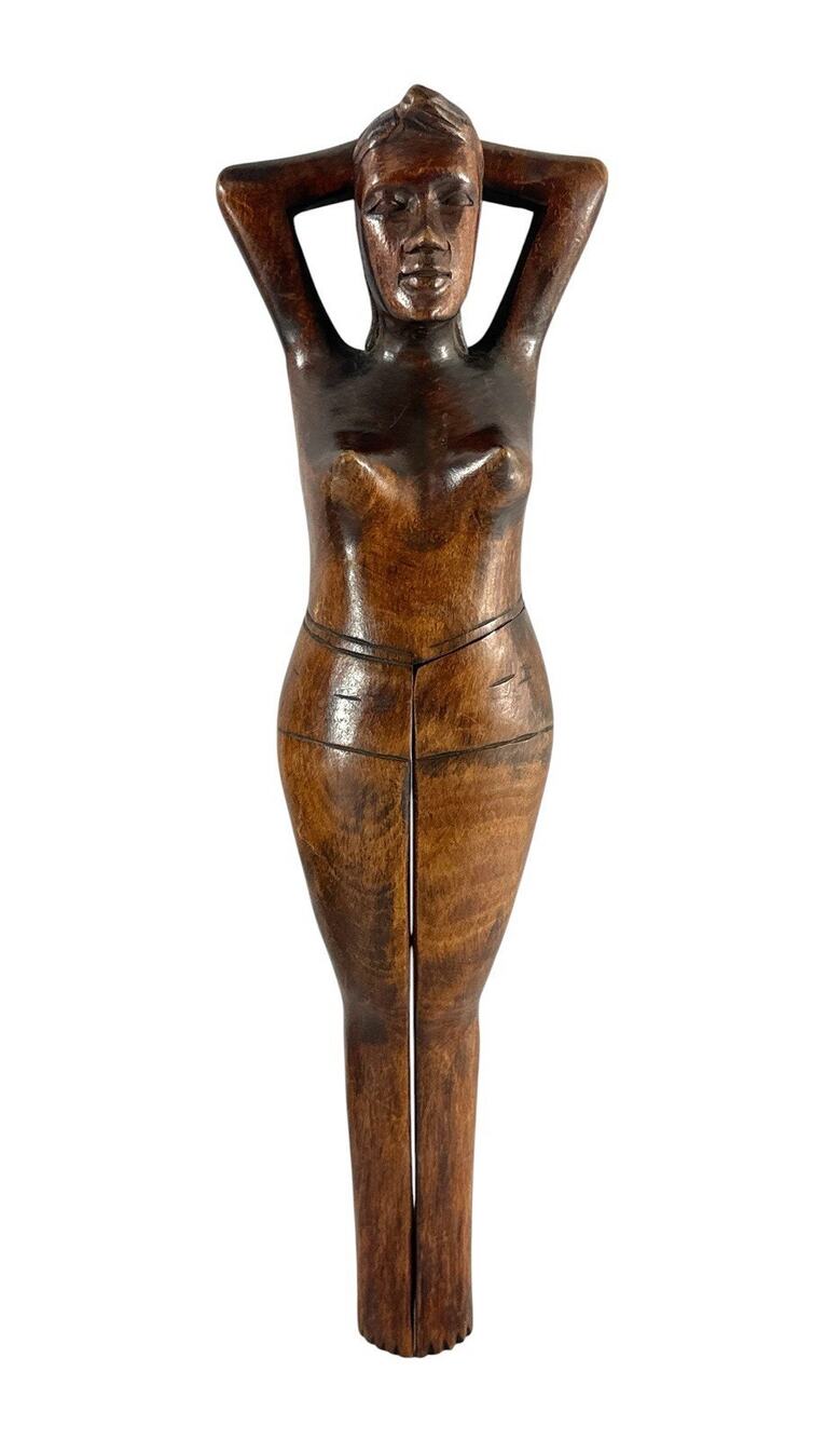 Vintage Hand Carved Wood Female Figural Nutcracker Folk Art Sculpture 12”